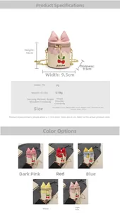 Spécifications de taille pour mini sac seau avec imprimé cerise et nœud papillon