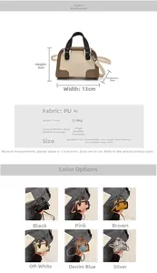 Détails du mini sac à main en cuir PU pour filles en noir, rose, marron et blanc crème