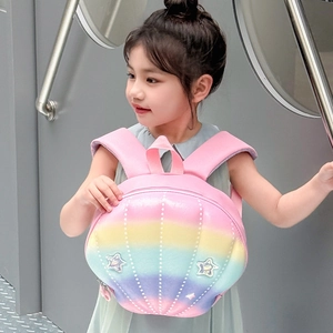 Lightweight gradient rainbow shell backpack for kids with glitter star and comfortable straps