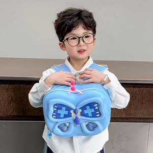 Blue 3D butterfly eggshell backpack for kids with durable EVA hard shell and lightweight design