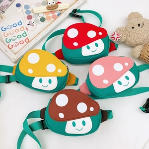 Kids Mushroom Waist Bag Nylon Cartoon Polka Dot Shaped Chest Crossbody For Boys Girls Toddlers Cute Kawaii Smiley
