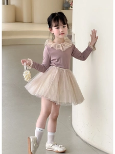 Dettaglio del top con volant viola e gonna tutù in tulle con paillettes da bambina