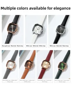 Collage of square vintage women's watches with leather straps in seven stylish colors