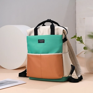 Diaper Backpack Large Capacity Color Block Nylon Multi-Functional Travel Shoulder Bag Stylish Patchwork For Women