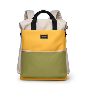 Three-color contrast large capacity mommy backpack with shoulder straps in beige and green