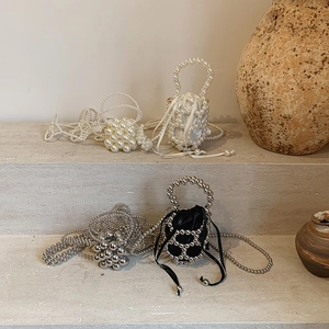 Mini Borsa A Secchiello Con Perline Per Bambine Künstliche Perle Artificiali Borsa A Mano Fodera In Raso Borsa A Tracolla