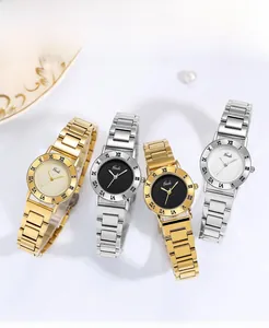 Vue détaillée des montres à quartz en acier pour femmes avec lunettes à chiffres romains