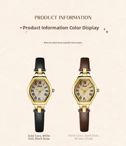 Close-up of vintage tonneau watches with leather straps and Roman numerals on dial