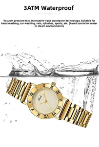 Visualisation de l'étanchéité 3ATM de cette montre en acier doré sous les éclaboussures