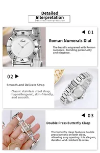 Détail de montre en acier avec lunette à chiffres romains et boucle papillon déployante