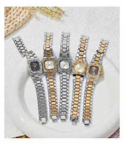 Gedi vintage octagonal quartz watches with metal link straps in five assorted colors