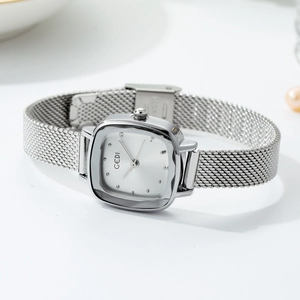 Élégante montre carrée argentée pour femme avec bracelet en maille d'acier inoxydable