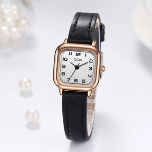 Women Quartz Wristwatch Square Alloy Case Leather Strap Arabic Numerals Vintage Minimalist Elegant Waterproof Casual Lady Watch