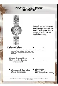 Detailed size guide for the retro quartz watch showing dial diameter and strap dimensions