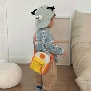 Kids colorful canvas crossbody bag with trendy letter logo for outdoor travel and daily use