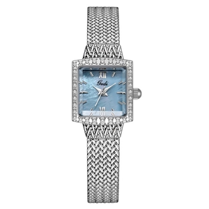 Gedi square quartz watch for women with blue mother of pearl dial and silver mesh band