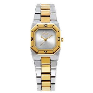 Elegant two-tone square steel watch for women with Roman numerals and octagonal dial