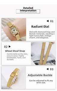 Vue détaillée du cadran carré serti de diamants et du bracelet en métal tissé en épis