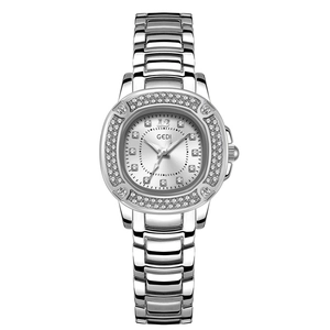 Elegante Damen Silber Quarzuhr mit Strass-Lünette und Edelstahlarmband im luxuriösen Design