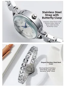 Detail of GEDI small dial watch with butterfly clasp and engraved stainless steel back