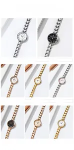 Nine stylish quartz watches with metal link bracelets in various colors for women