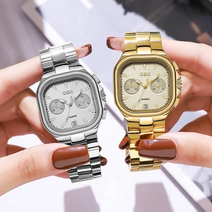 Luxury GEDI women's business watch with square dial and steel strap in silver and gold