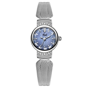 Montre à quartz Gedi argentée pour femme avec cadran nacre bleue et cristaux fins