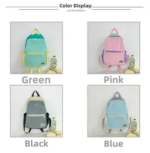 Detail view of large children's backpacks in four vibrant color options for students