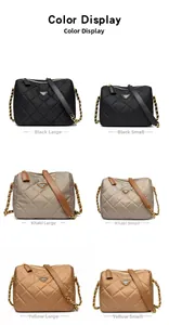 Comparaison détaillée des sacs matelassés en noir, kaki et jaune avec bandoulières à chaîne