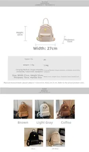 Size guide for large capacity PU leather backpack with dimensions and five color options