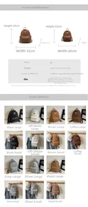 Detailed size chart for large and small PU leather backpacks with crocodile pattern texture