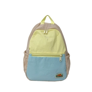 Minimalist color-block kids backpack in beige, yellow and blue with large capacity
