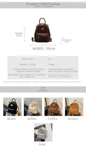 Size chart showing dimensions for the stone pattern PU leather mini backpack for women