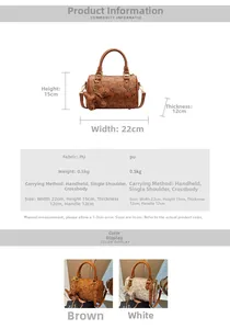Detail showing dimensions of a cute bear print Boston bag with PU leather material specs