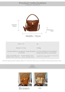 Detailed size specifications for the PU bucket bag with cute bear prints and dog charm