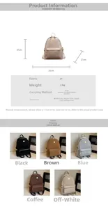 Detail view of crocodile textured PU leather backpack showing size chart and color options