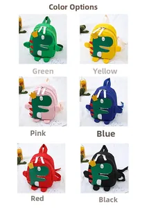 Zaino per bambini dinosauro disponibile nei colori verde, giallo, rosa, blu, rosso e nero