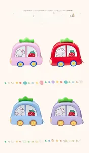 Detailed comparison of cute car-shaped toddler backpacks in pink, red, blue, and purple colors