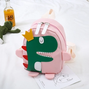 Zaino rosa per bambini con dinosauro a cartone animato e spalline bianche morbide