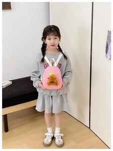 Pink toddler backpack featuring a cute 3D plush capybara on durable canvas material