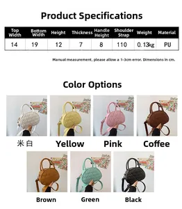 Guide des tailles sac à main fille en cuir PU matelassé cœur en sept couleurs vives