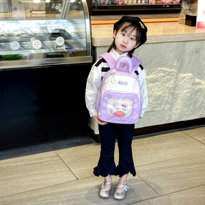 Cartoon cute plush doll backpack for kids with purple and white spliced design