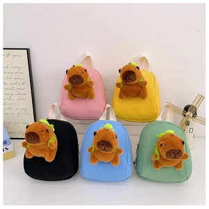 Mini canvas children's backpacks in five colors with 3D plush capybara doll decorations