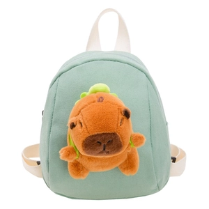 Cute Capybara mini canvas backpack for toddlers with plush animal detail in green color