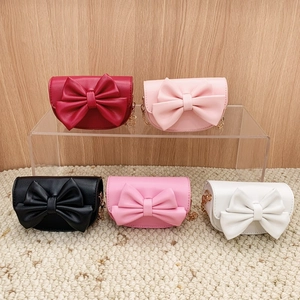 Girls Mini Crossbody Bag PU Leather Big Bow Golden Metal Chain Shoulder Purse Cute Fashionable Accessory
