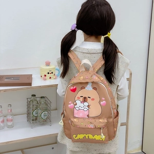Simpatico zainetto marrone per bambini con cartone animato capybara per scuola e tempo libero