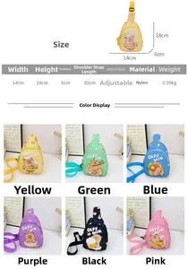 Detailed spec sheet and dimensions of mini nylon capybara crossbody bags for kids