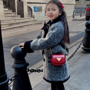 Mini sac bandoulière rouge léopard pour enfants avec boucle triangle en métal doré