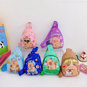 Kids Cartoon Capybara Print Crossbody Chest Bag Nylon Material Adjustable Strap Casual Cute Style For Boys And Girls
