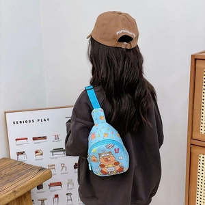 Cute light blue Capybara cartoon kids chest bag with adjustable strap for boys and girls